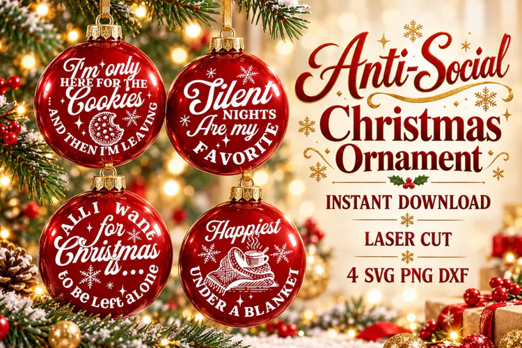 Anti Social Christmas Ornament SVG PNG DXF, Introvert Humor