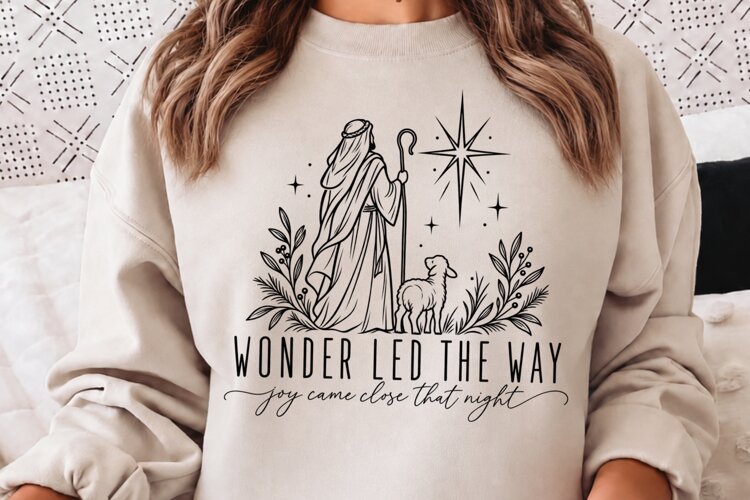 Wonder Led The Way Christmas PNG, Shepherd and Lamb Nativity example image 1