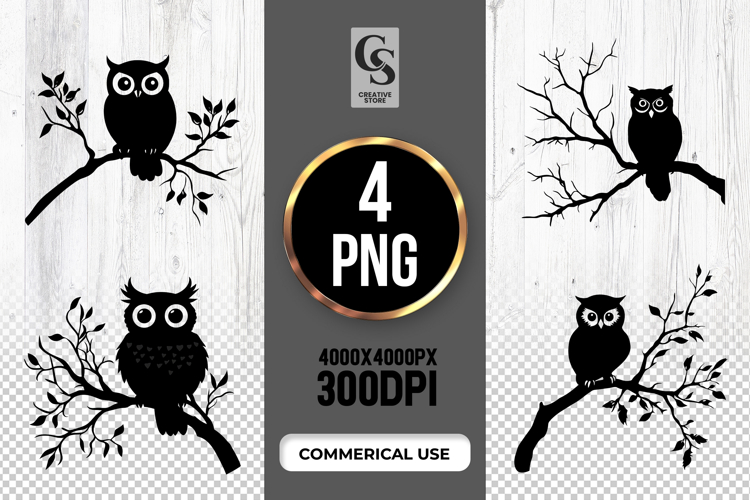 Owl Silhouette Clipart Set PNG