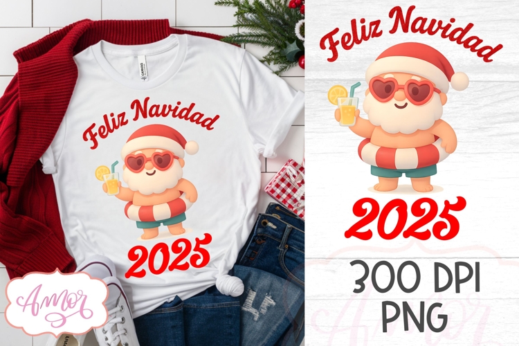 Feliz Navidad PNG, Papa Noel de Verano diseño de Sublimación