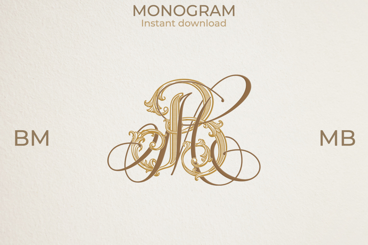 MB BM Wedding Monogram Logo | Elegant Initials Vector