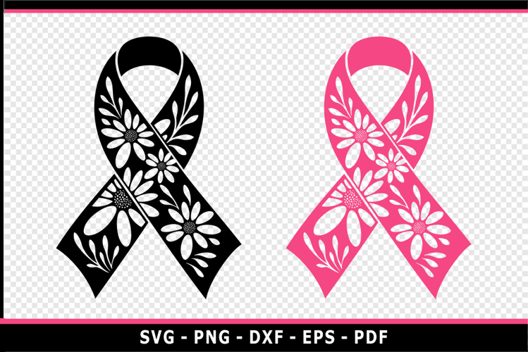 Cancer ribbon with daisy flower SVG, Breast Cancer PNG
