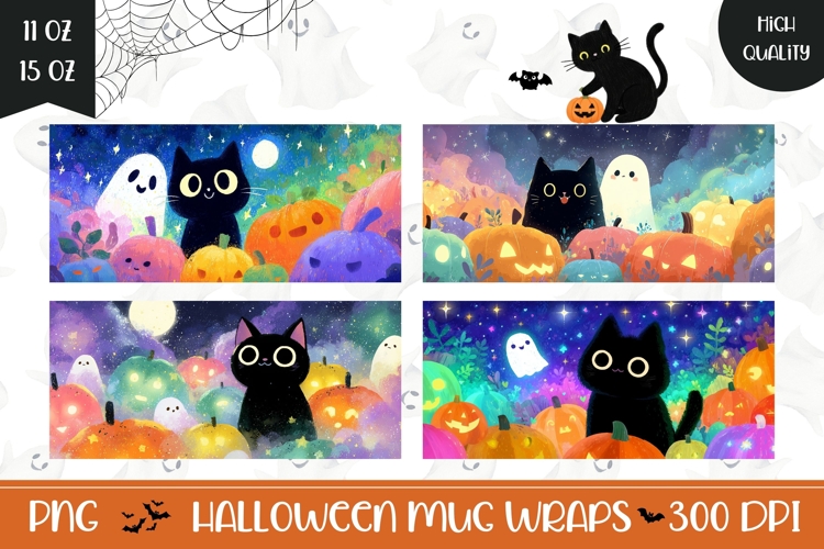 Cartoon Halloween Black Cat Mug Designs, Funny Halloween Mug