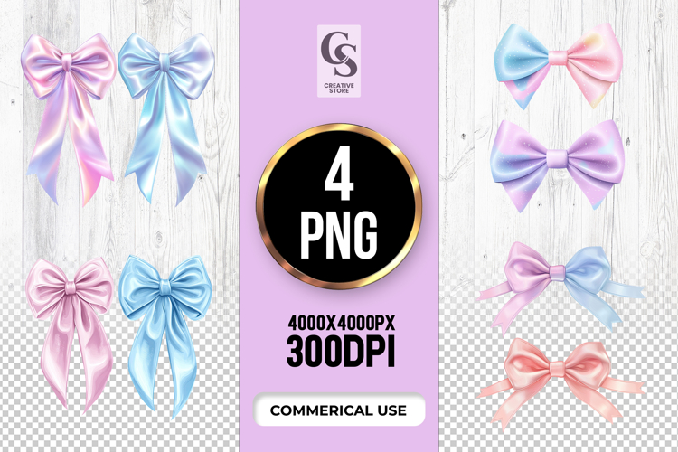 Pastel Satin Ribbon Bow Clipart Sublimation PNG