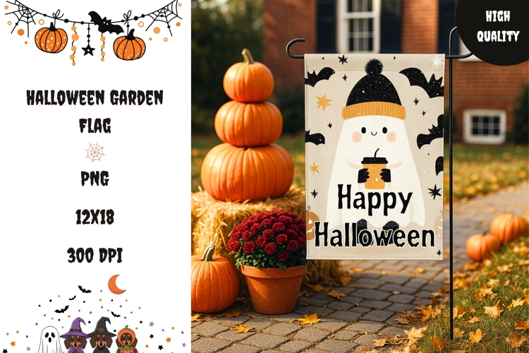 Doodle Ghost Garden Flag, Halloween Welcome Flag Design