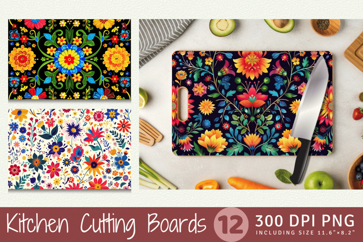 Mexican Floral Fiesta Cutting Boards sublimation Design