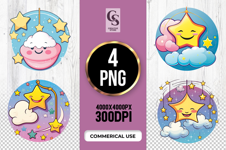 Cute Star Cloud Hanging Clipart Sublimation Png