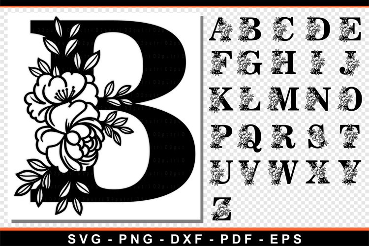 Flower Monogram Font SVG Laser Cut Files