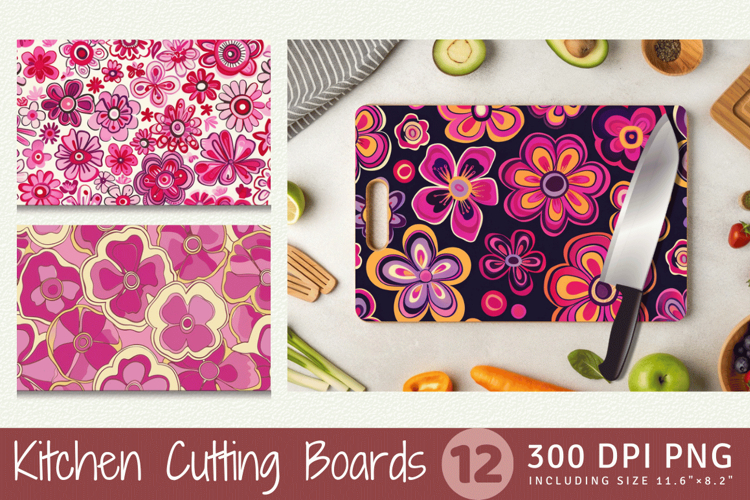 Groovy Pink Flowers Cutting Boards sublimation Design