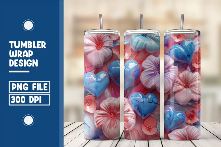 Heart Flower Tumbler Wrap Design