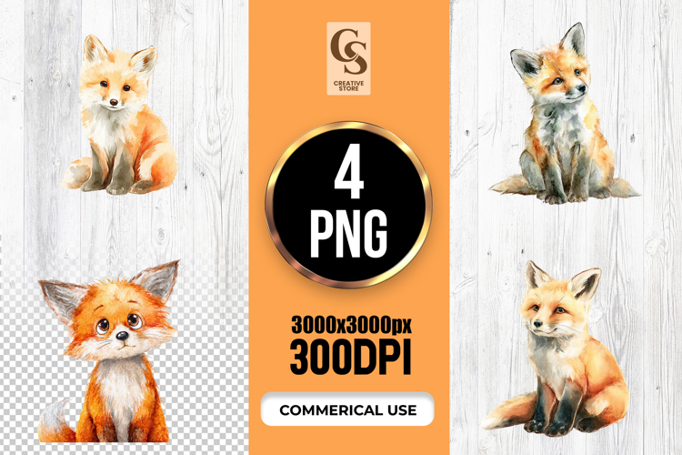 Cute Watercolor Fox Clipart Image 8