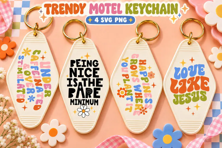 Trendy Motel Keychain SVG PNG, Groovy Retro Sayings