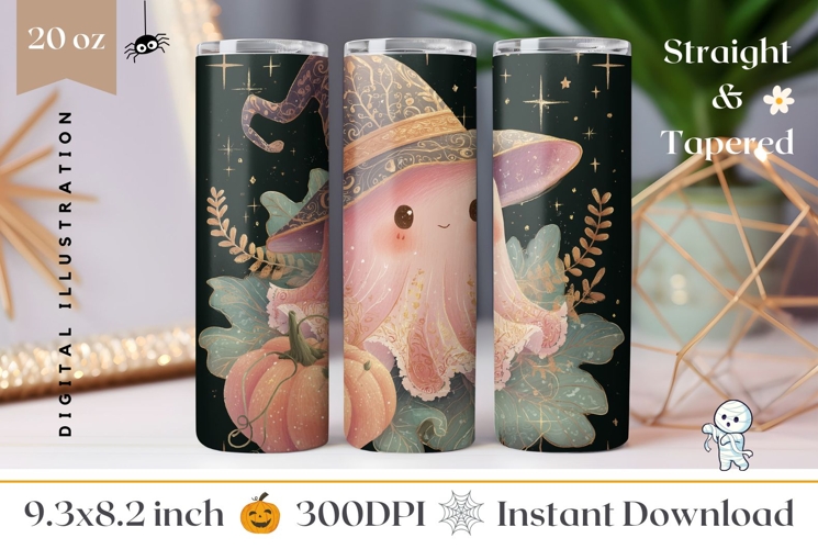 Halloween Ghost Tumbler Wrap, Glitter Halloween Pumpkin PNG