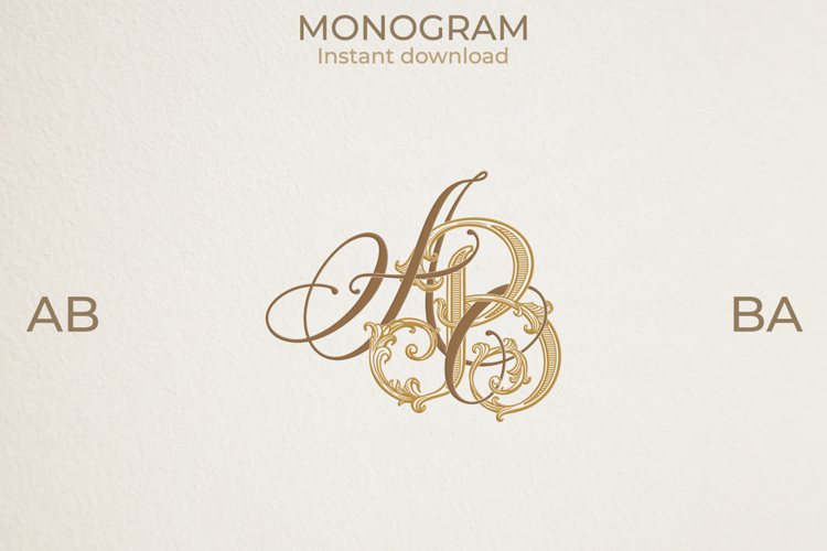AB BA Wedding Monogram Logo | Elegant Initials Vector