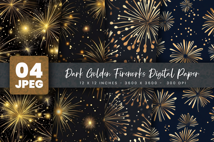 Dark Golden Fireworks Digital Paper