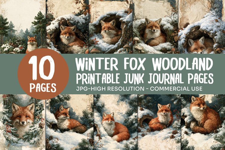 Winter Fox Woodland Junk Journal Pages example image 1