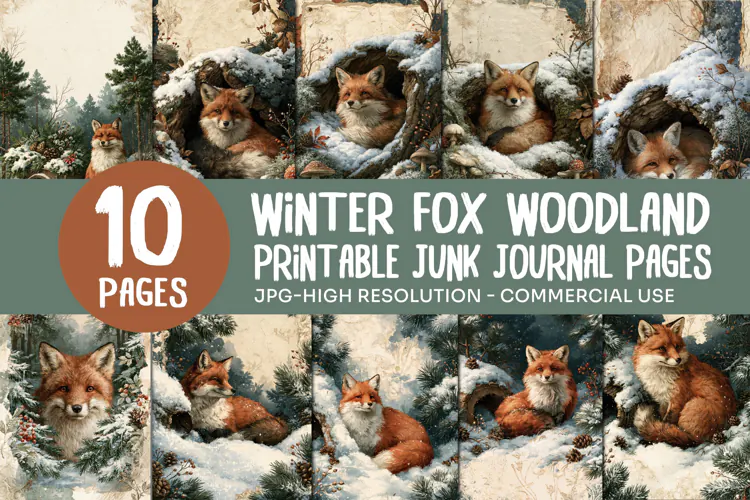 Winter Fox Woodland Junk Journal Pages