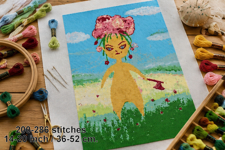 Cross stitch pattern angry fairy flower girl fantasy spirit