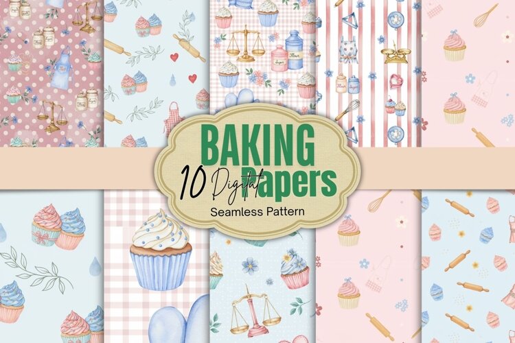 Watercolor Baking PNG Digital Paper example image 1