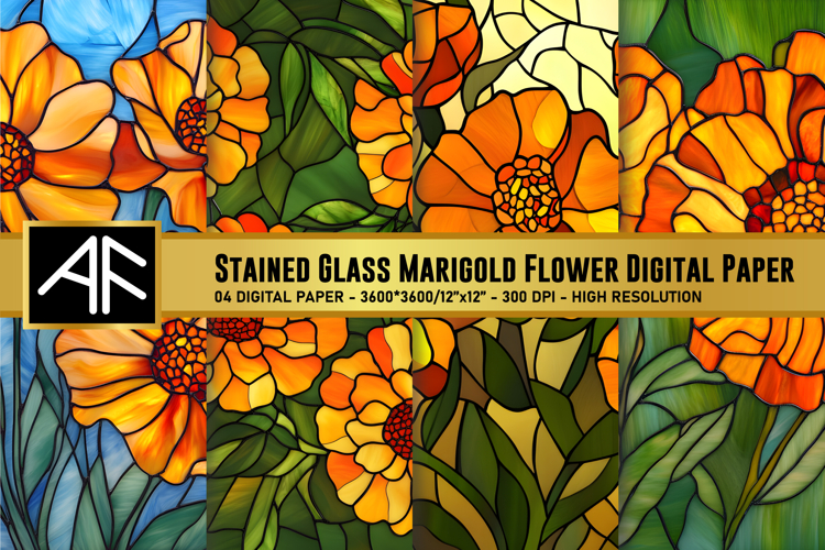 Stained Glass Marigold Flower Digital Paper
