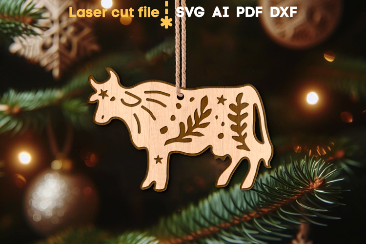 Cow Christmas Ornament SVG laser cut file for Glowforge