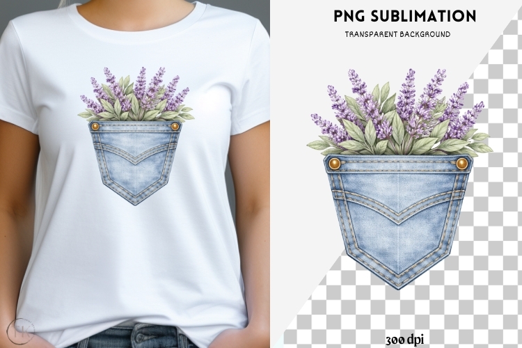 Denim pocket flowers png design for T-shirts