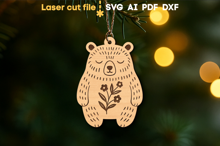 Bear Christmas Ornament SVG laser cut files for Glowforge