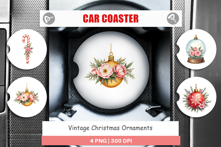 Car Coaster Vintage Christmas Ornaments Watercolor