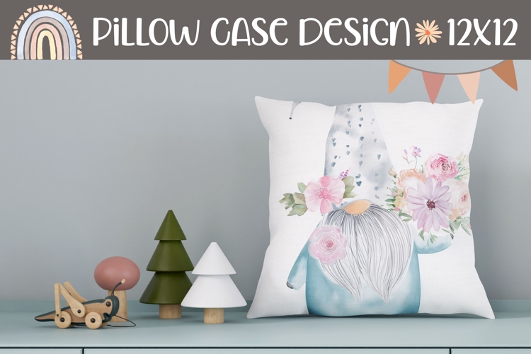 Watercolor Gnome Pillow Case, Floral Pillow Template