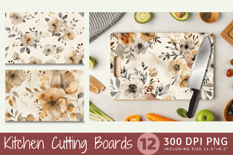 Beige Watercolor Flowers Cutting Boards sublimation Designs