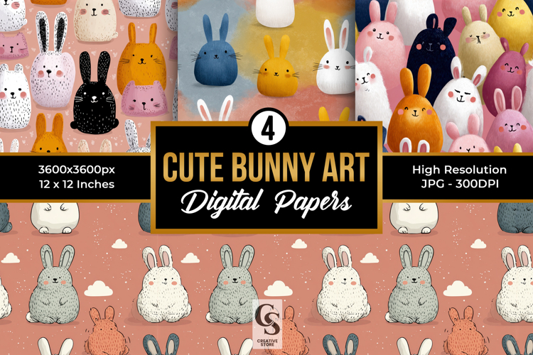 Cute Bunny Art Pattern Digital Paper