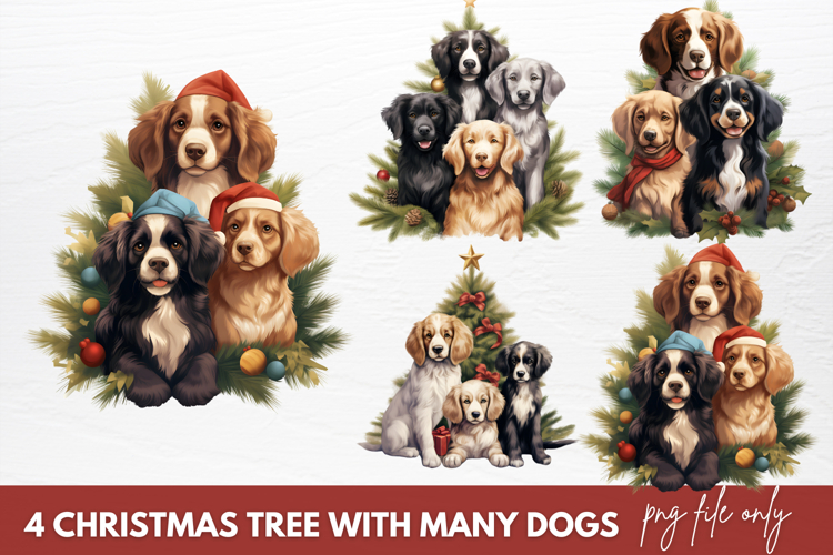 Christmas Tree With Many Dogs Clipart
