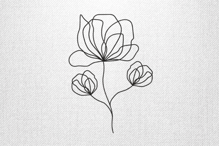 Elegant One Line Flower Outline Embroidery Design