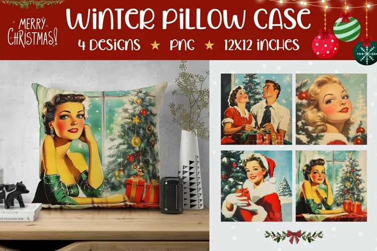 Retro Christmas Pillowcase, Christmas Pillow Case Designs