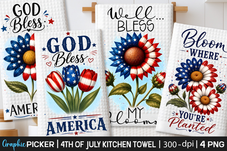 4th of July Kitchen Towel, Patriotic Sunflowers Sublimation