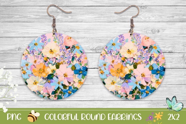 Floral Earrings Design, Art Flowers Round Earrings