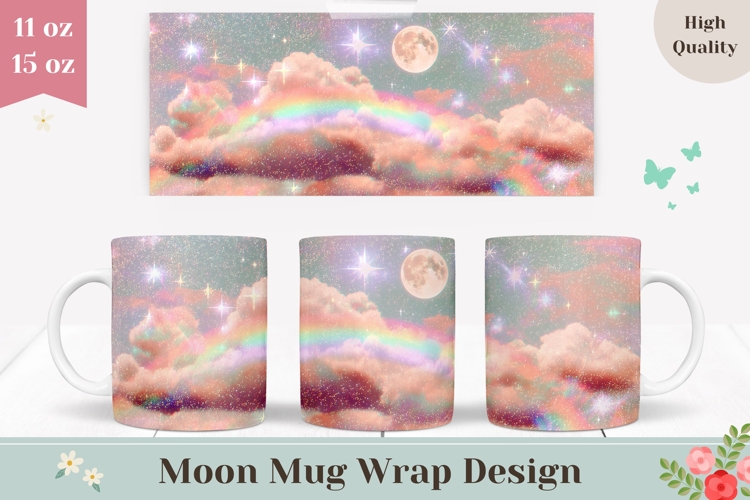 Rainbow Mug Wrap Design, Celestial Mug, Glitter Mug Template