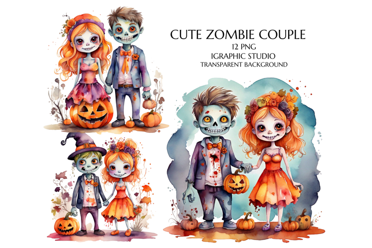 Halloween Zombie Couple Clipart, Funny Halloween Clipart