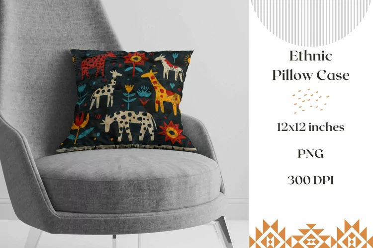 Ethnic Pillow Case Design, Animals Pillow Sublimation PNG