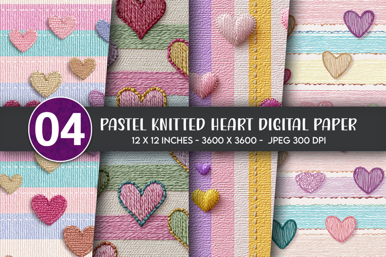 Pastel Knitted Heart Digital Paper