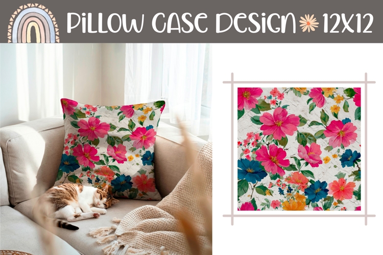 Art Flowers Pillow PNG, Vintage Pillow Case Template