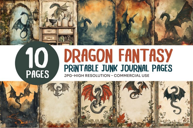 Dragon Fantasy Junk Journal Pages example image 1