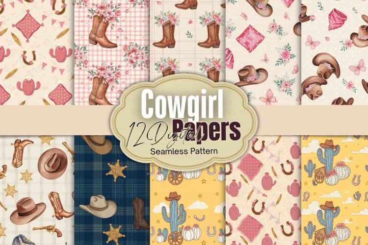 Watercolor Cowgirl PNG Digital Paper example image 1