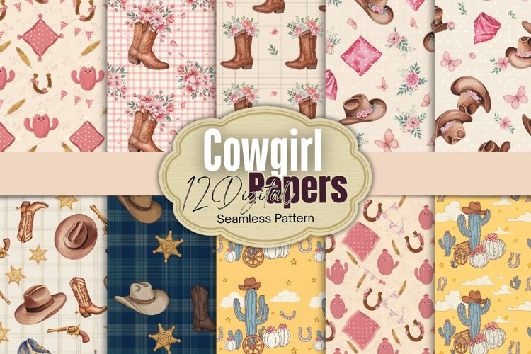 Watercolor Cowgirl PNG Digital Paper
