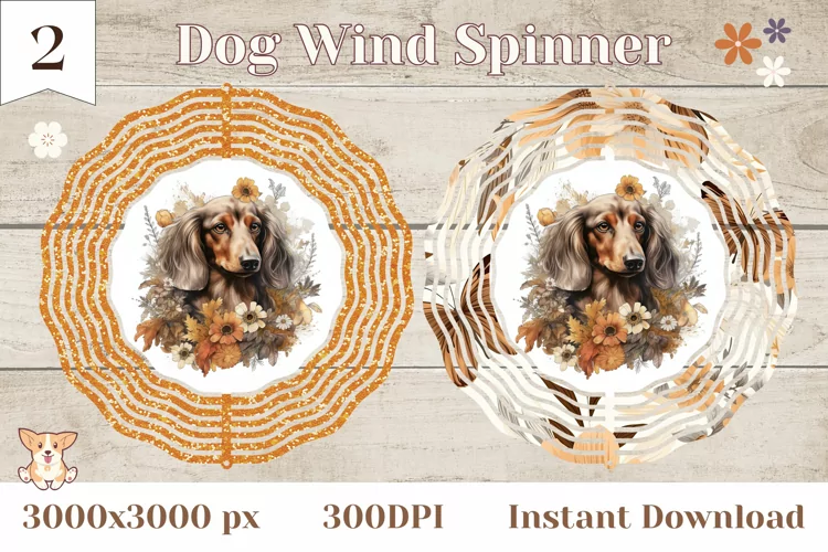 Watercolor Dog Wind Spinner, Dachshund Sublimation Design