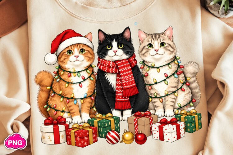 Christmas Cats PNG, Holiday Kitten Sublimation, Christmas example image 1