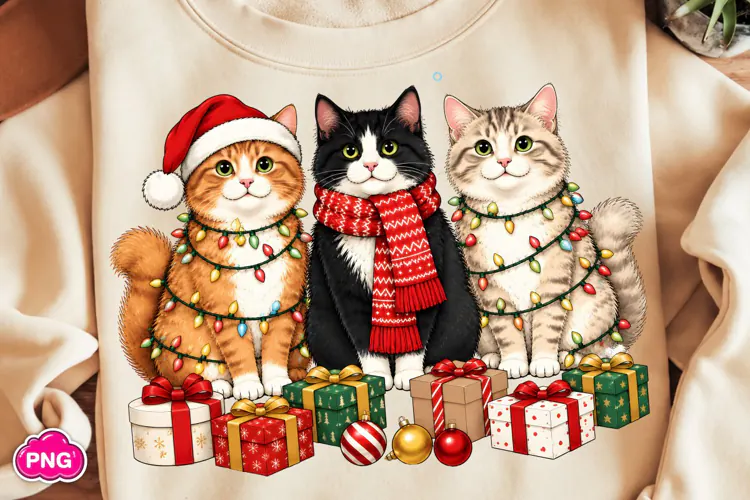 Christmas Cats PNG, Holiday Kitten Sublimation, Christmas