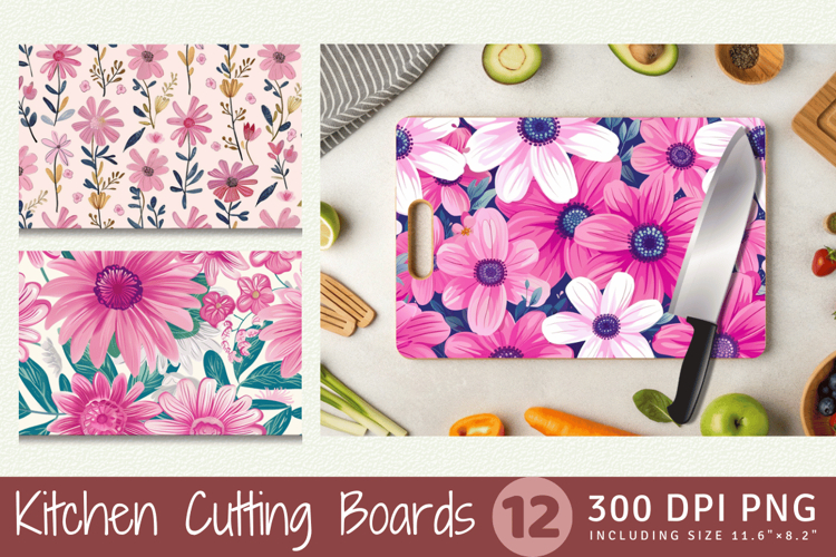 Pink Flowers Garden Cutting Boards sublimation Design