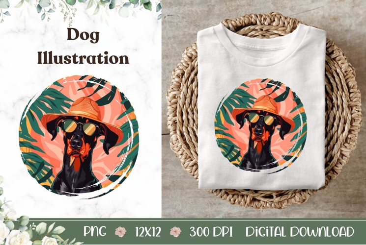 Summer Doberman Dog Illustration, Cute Doberman Dog PNG