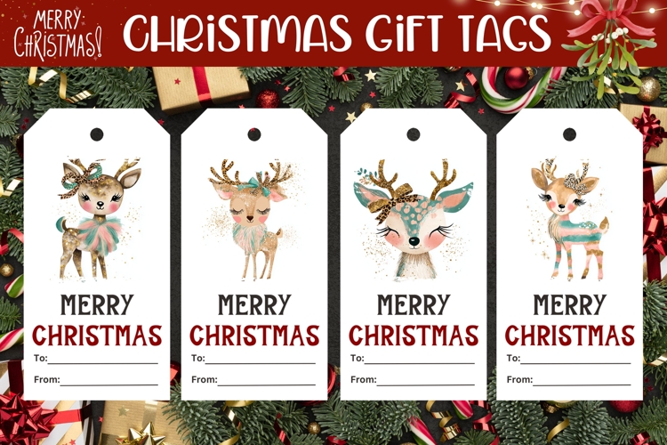Christmas Deer Gift Tags, Cozy Christmas Gift Tag PNG